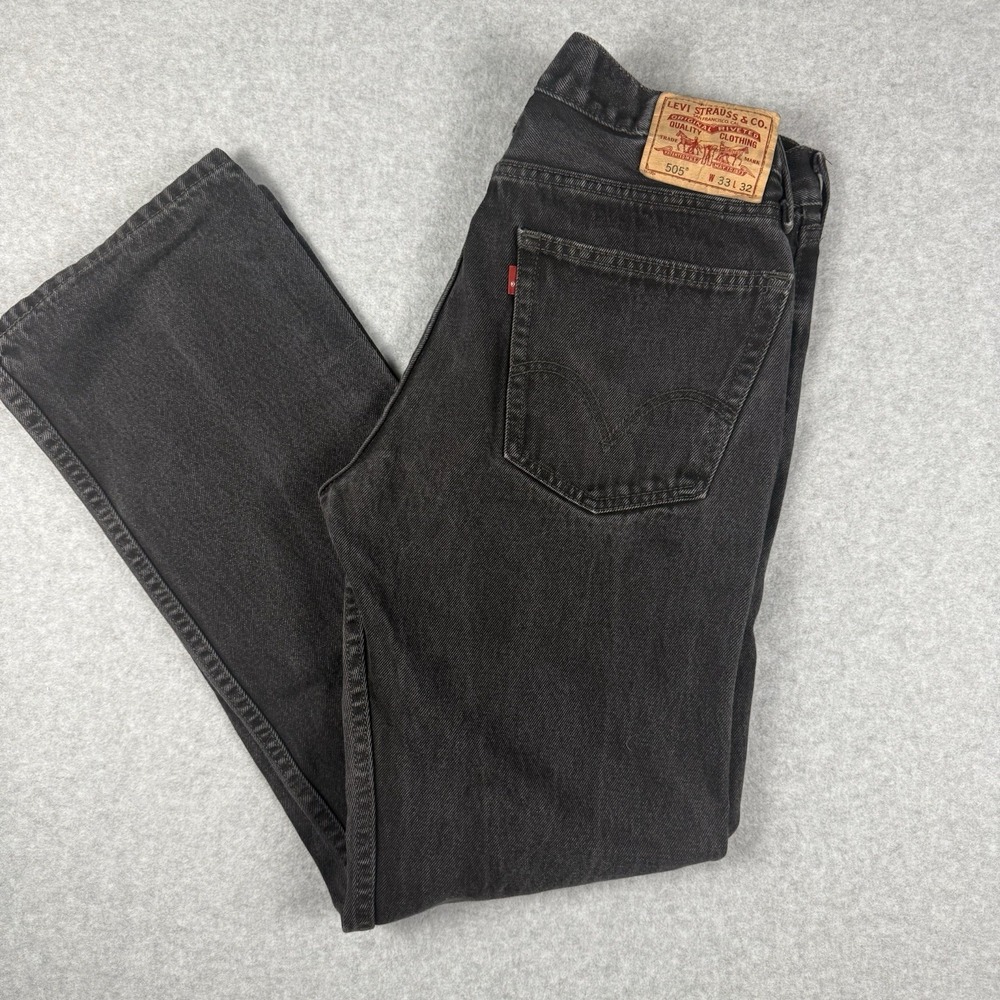 VTG Levi Strauss 505 Mens 33x32 Black Regular Fit Y2K Straight Leg Denim Jeans